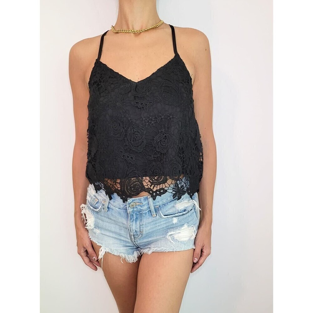 Streetwear Sxciety  Spaghetti Strap Crochet lace  Black Size S